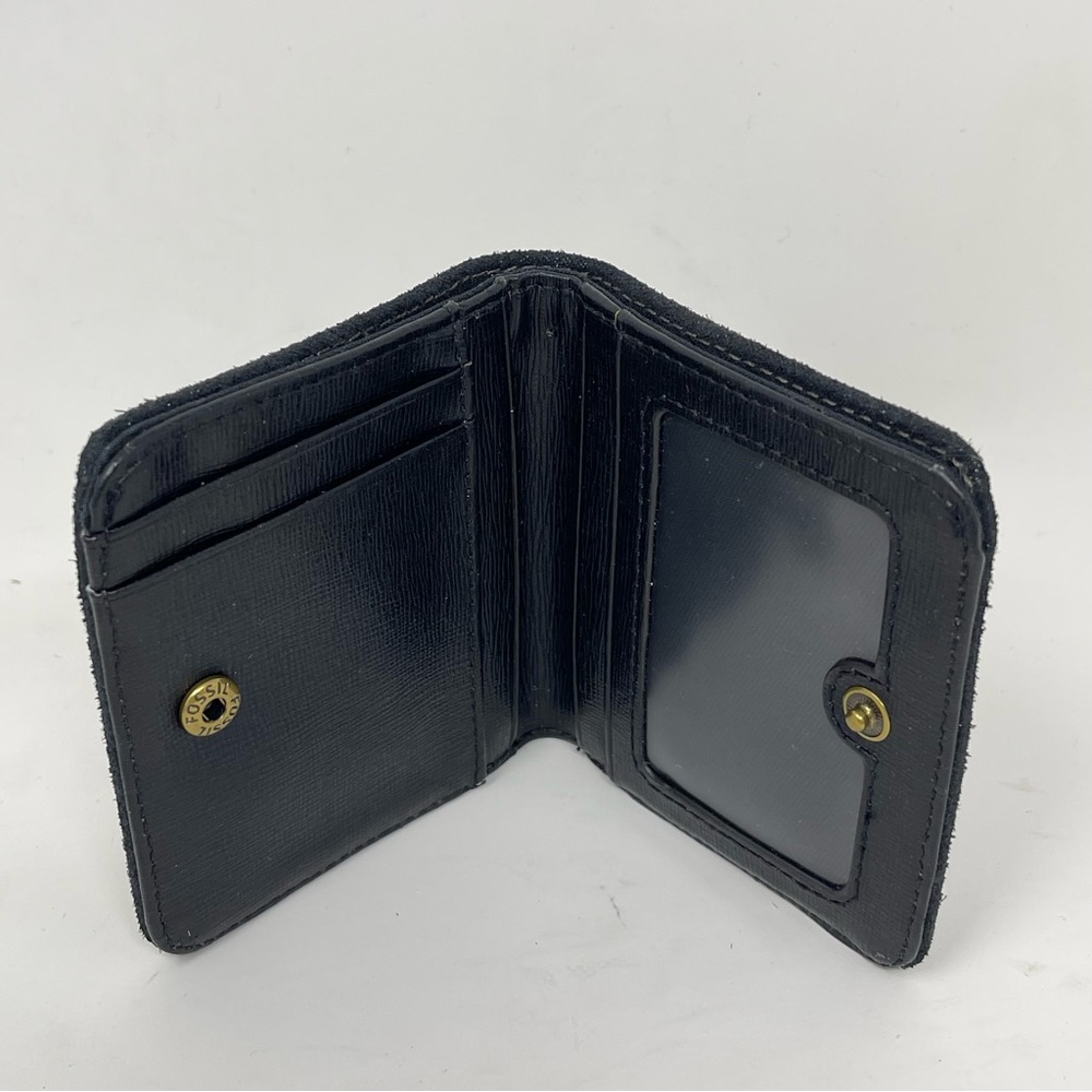 Fossil Madison Bifold Wallet Black Shimmer Nubuck Suede RFID Zippered Coin Pouch - Picture 5 of 11